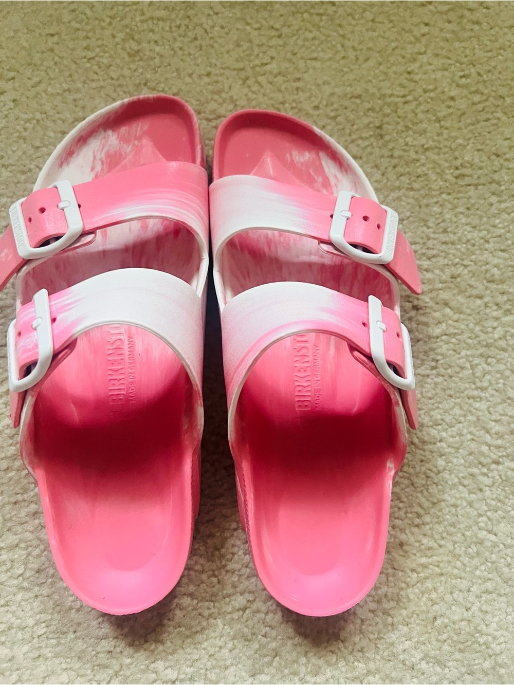 Birkenstock Ladies Pink Dual-Band Slide Sandals with Adjustable Buckles